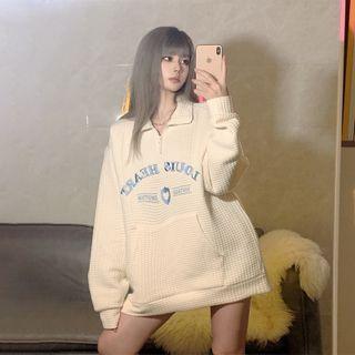 Letter Embroidered Stand Collar Half-zip Sweatshirt