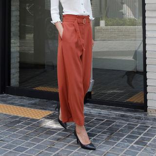 Paperbag-waist Wide-leg Pants With Belt