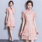 Short-sleeve Lace Qipao Mini Dress
