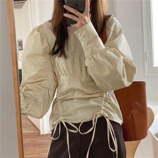 Drawstring Shirred Long-sleeve Blouse