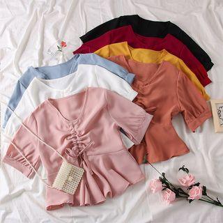 Ruffled-hem Drawstring Top