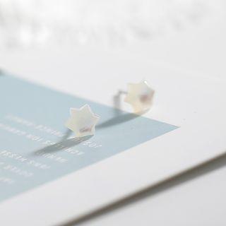 925 Sterling Silver Scallop Star Ear Stud 1 Pair - Star - Earrings - One Size