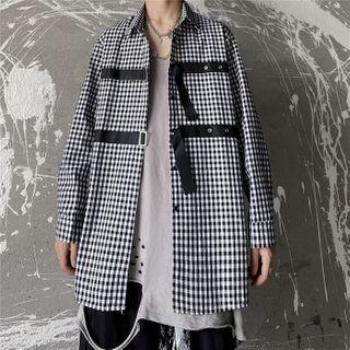 Grommet Belted Applique Button-down Shirt