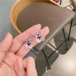 Transparent Bear Sterling Silver Ear Stud 1 Pair - Silver - One Size
