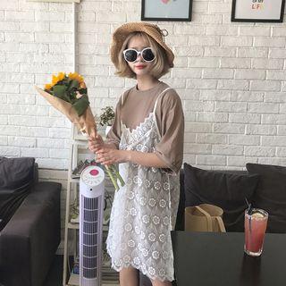 Set: Puff-sleeve Dress + Lace Dress