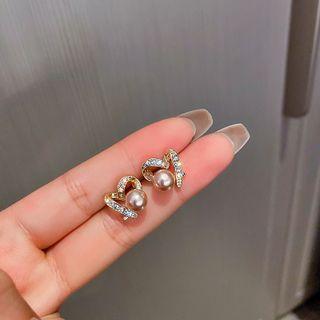 Sterling Silver Rhinestone Faux Pearl Stud Earring