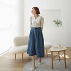 Gathered Denim Long Skirt Blue - One Size