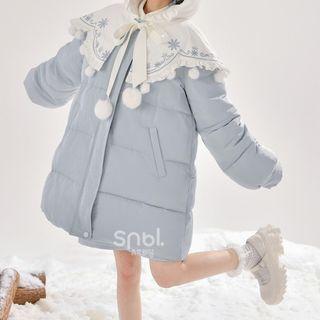 Mock Two-piece Padded Pom Pom Coat