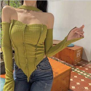 Halter-neck Plain Cropped T-shirt