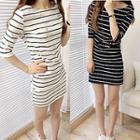 Stripe Elbow-sleeve T-shirt Dress