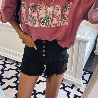 Button-fly Fringed Denim Shorts