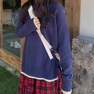 Hooded Sweater / Midi Plaid A-line Skirt