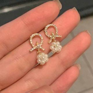Knot Faux Pearl Dangle Earring 1 Pair - Gold & White - One Size