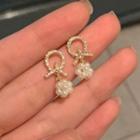 Knot Faux Pearl Dangle Earring 1 Pair - Gold & White - One Size