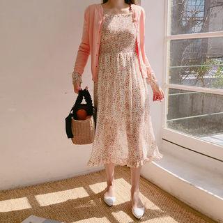 Smocked-panel Floral Print Chiffon Dress
