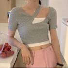 Asymmetrical Mock Two-piece Short-sleeve Cropped T-shirt