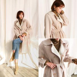 Double-breasted Faux-fur Coat With Belt