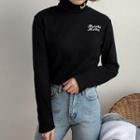 Moon Embroidered Long-sleeve Turtleneck T-shirt