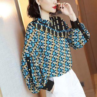 Patterned Lantern-sleeve Blouse