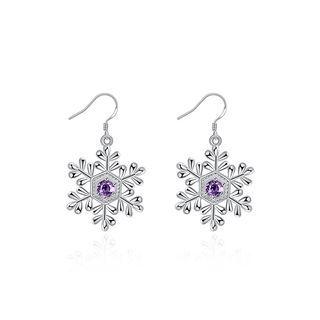 Fashion Snowflake Earrings With Purple Cubic Zircon Silver - One Size