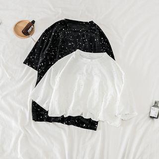 Short Sleeve Sequined Velvet Top