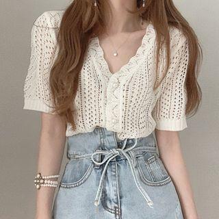 Eyelet Knit Short-sleeve Top