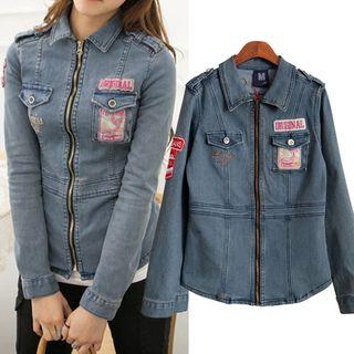 Applique Denim Zip Jacket