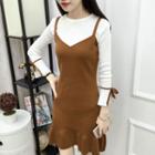 Mock Two-piece 3/4-sleeve A-line Mini Dress