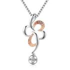 18ct Rose White Gold Textured Butterfly Diamond Dangle Pendant Necklace (0.08 Cttw) (free 925 Silver Box Chain, 16)
