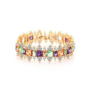 Fashion Luxury Plated Gold Geometric Color Cubic Zirconia Bracelet 19cm Golden - One Size