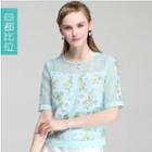 Elbow-sleeve Floral Chiffon Top