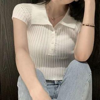 Short-sleeve Knit Polo Top White - One Size