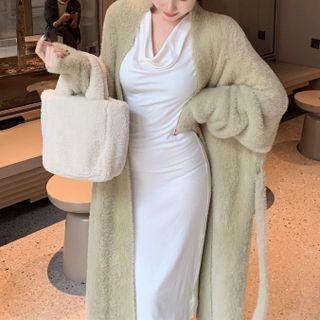 Long-sleeve Plain Midi Sheath Dress / Long Cardigan