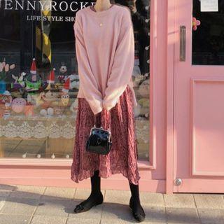 Plain Sweater / Floral Print Midi Dress