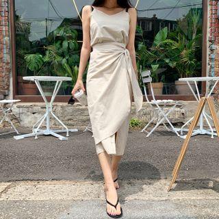 Set: Camisole Top + Long Wrap Skirt Beige - One Size