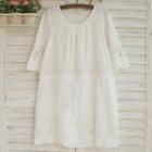 Elbow-sleeve Lace Shift Dress