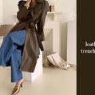 Epaulet Belted Pleather Trench Coat Brown - One Size