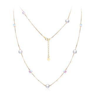 925 Sterling Silver Plated Rose Gold Fashion Simple Pearl Geometric Square Austrian Element Crystal Long Necklace Golden - One Size
