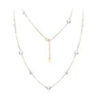 925 Sterling Silver Plated Rose Gold Fashion Simple Pearl Geometric Square Austrian Element Crystal Long Necklace Golden - One Size