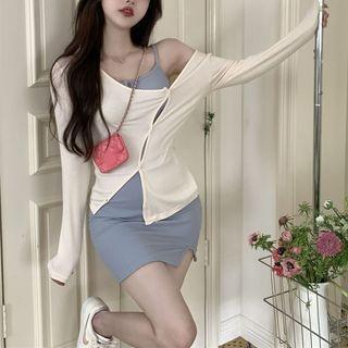 Spaghetti Strap Mini Dress / Asymmetrical Cardigan