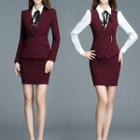 Set: Plain Blazer + Skirt + Shirt