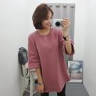 3/4-sleeve Slit-hem Pullover Dress