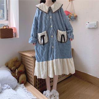 Long-sleeve Collared Fleece Midi A-line Sleep Dress