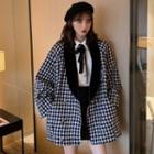 Houndstooth Double-breasted Coat / Plain Shirt With Tie