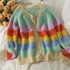 Rainbow-stripe Loose Cardigan Almond - One Size