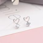 925 Sterling Silver Heart Rhinestone Dangle Earring Es853 - 1 Pair - One Size