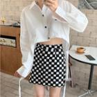 Crop Shirt / Checker Print A-line Skirt