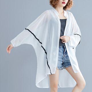 Contrast Trim Open Front Light Jacket As Shown In Figure - One Size
