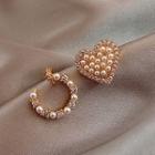 Non-matching Faux Pearl Heart Stud Earring 1 Pair - As Shown In Figure - One Size