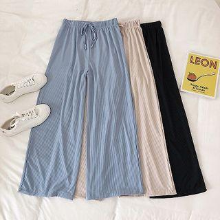 Plain Lace-up Wide-leg Pants